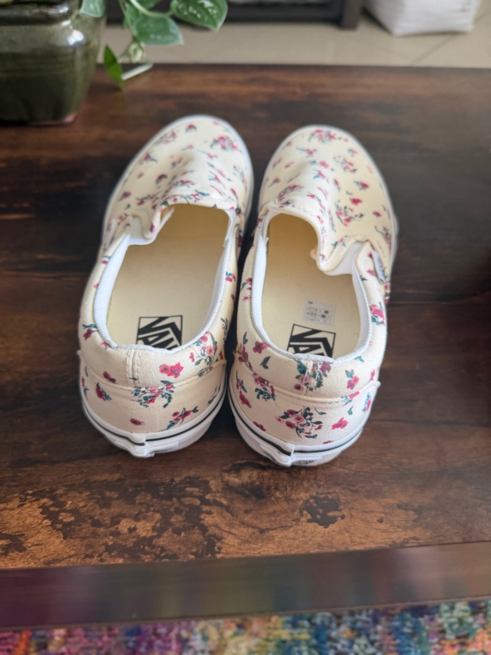 Vans Slip-On Floral Canvas Sneakers - Cream with Pink and Green Accents - Picture 4 of 7